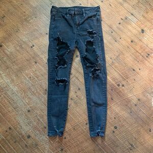 American Eagle black destroyed distressed 4 short normcore jeggings